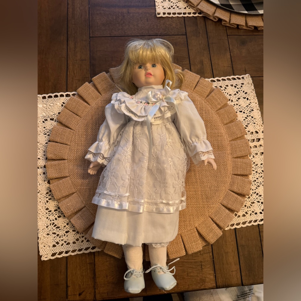 Charming Porcelain Doll with Blonde Hair